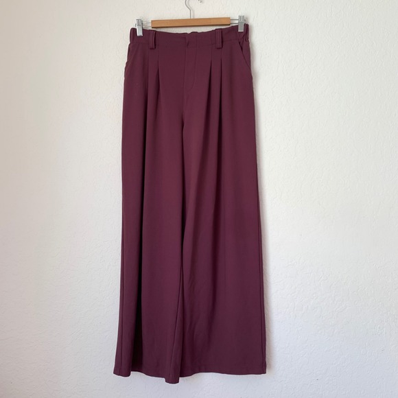 HALARA Pants - Halara Pants Waffle Women S Plum Wine Wide Leg Pleated High Rise Office Career